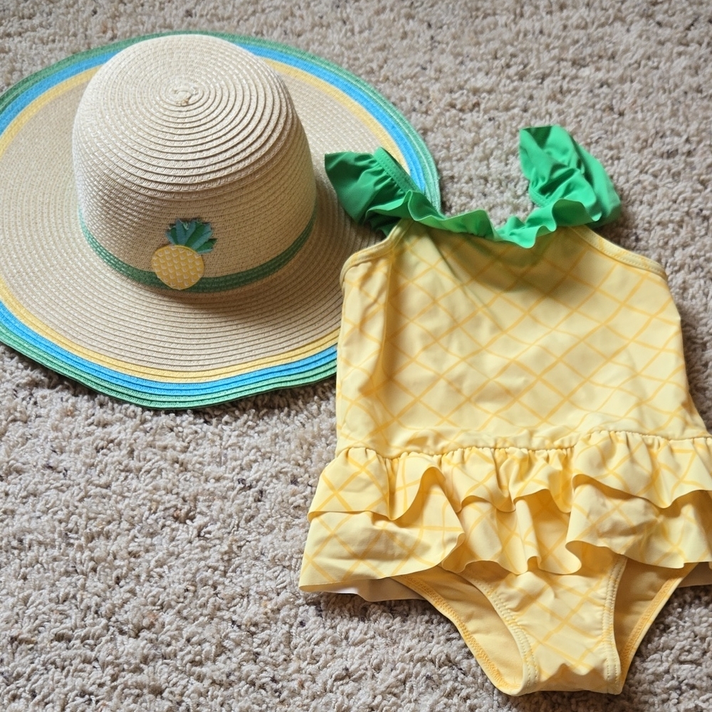 Yellow Ruffled Swimsuit with Sun Hat